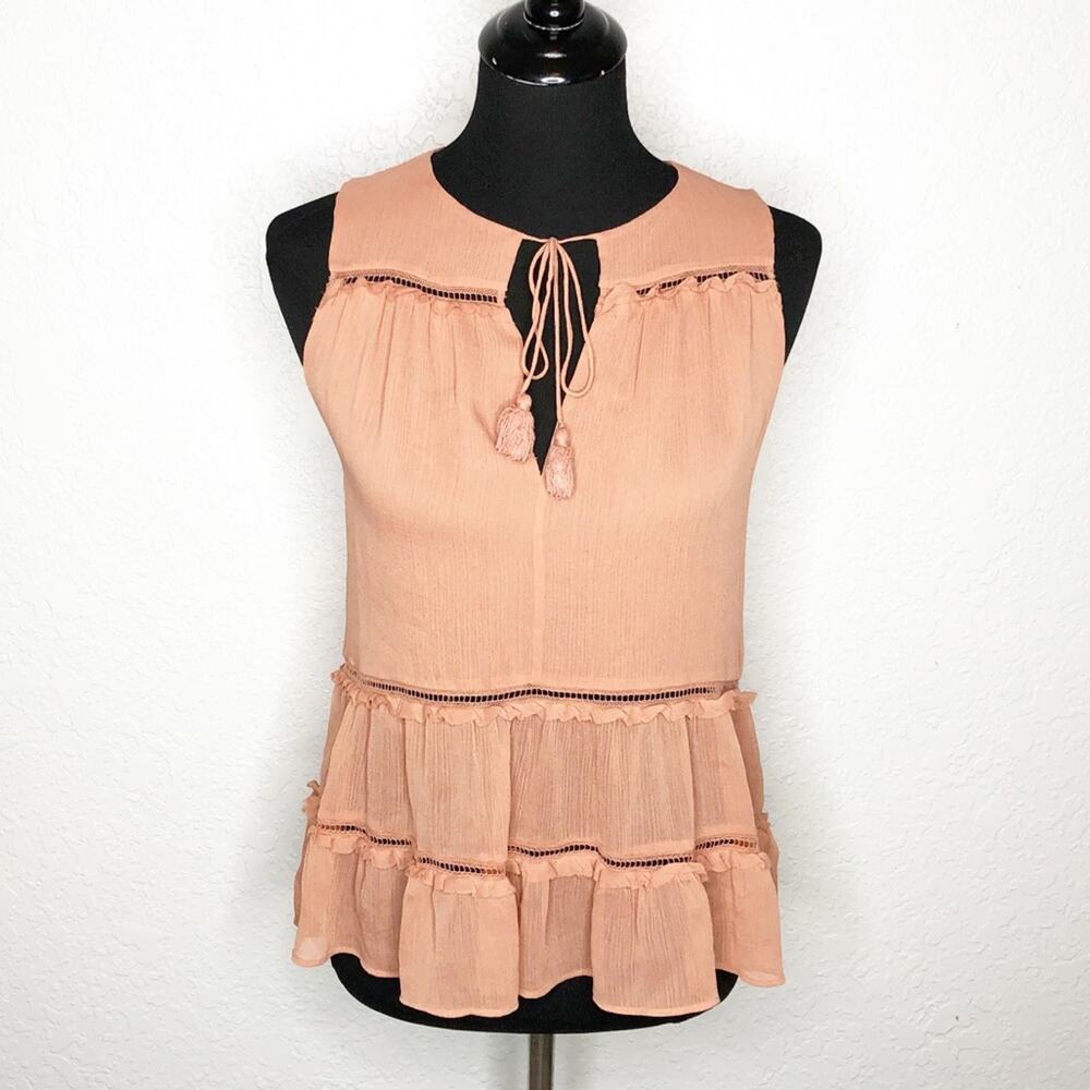 Alice & Olivia dusty rose pink eyelet ruffle trim sleeveless top Extra Small XS